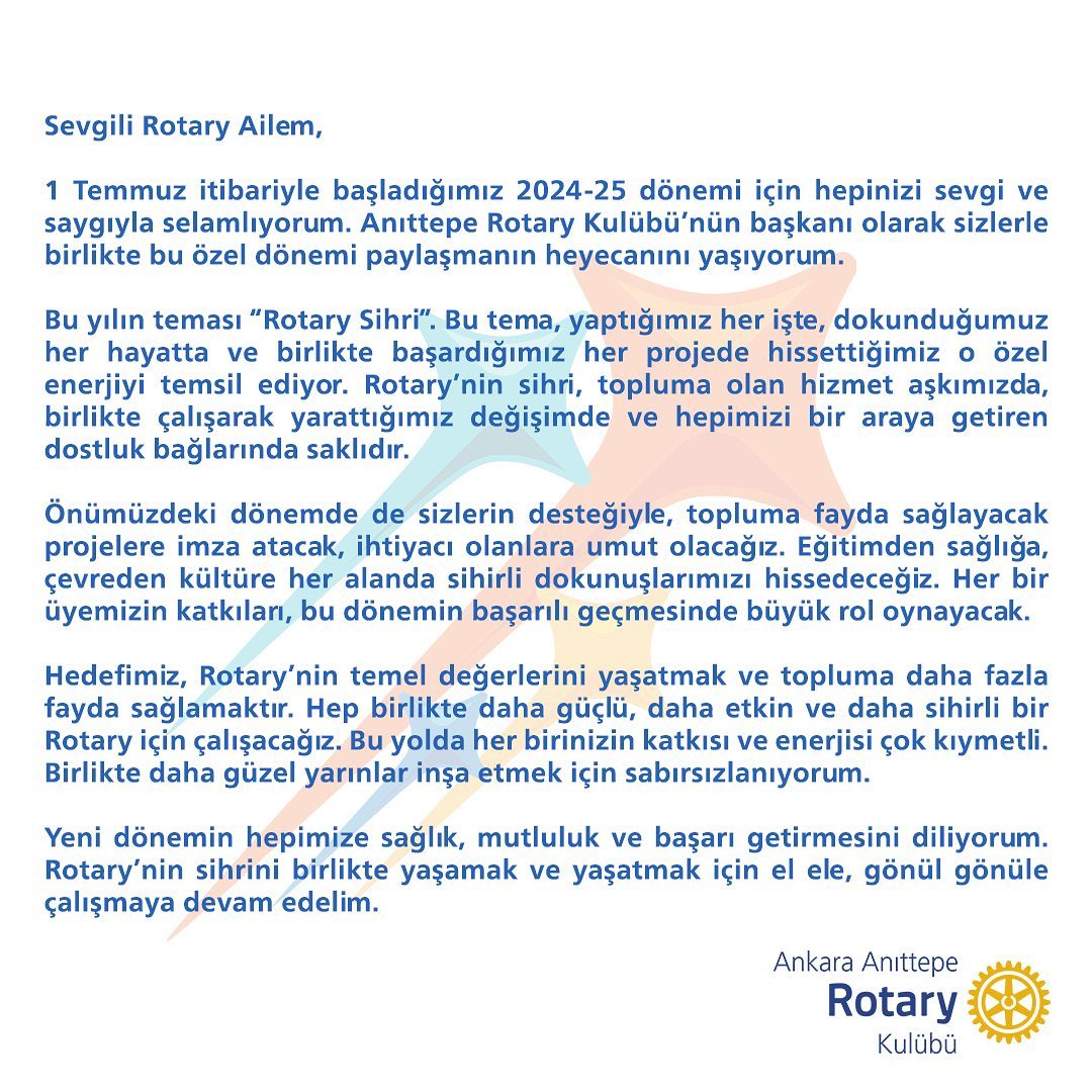 2024-25 Dönem Başkanımız Levent Murat'ın mesajını sizlerlerle paylaşmaktan mutluluk…
