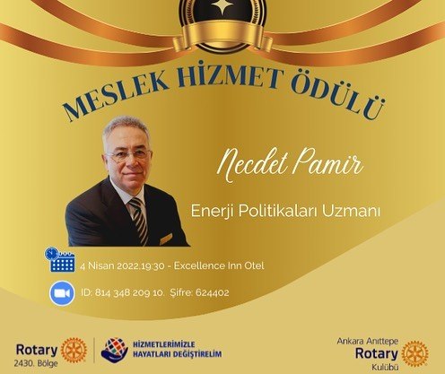Rotary Meslek Hizmet Ödülünü Sn. Necdet Pamir’e takdim ederken, sizleri de aramızda…